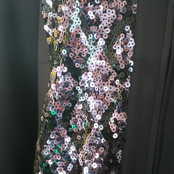 Bob Mackie Black Sequin Sweater L Zip Front Holiday Cardigan Side Pockets - Picture 6 of 6